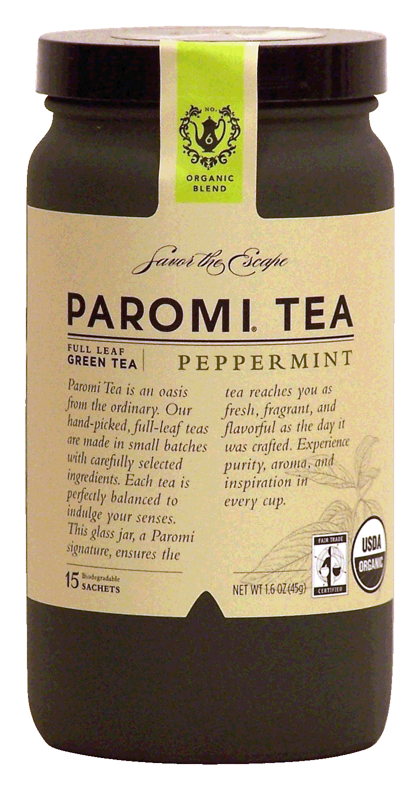 Paromi Tea  peppermint full leaf green tea, 15-sachets Full-Size Picture